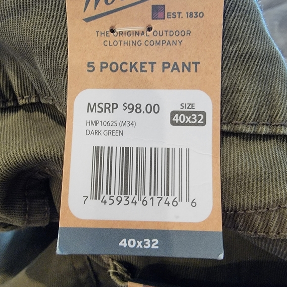Woolrich Stretch Fit 5 Pocket Straight Fit Pant Mens DARK GREEN MSRP $98 - Picture 6 of 13